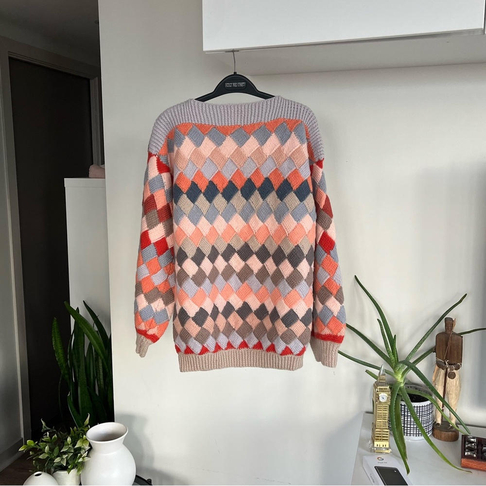 VINTAGE 90s hand knit multicoloured Wool Knit Cozy Coastal Cabincore Sweater - Picture 11 of 11